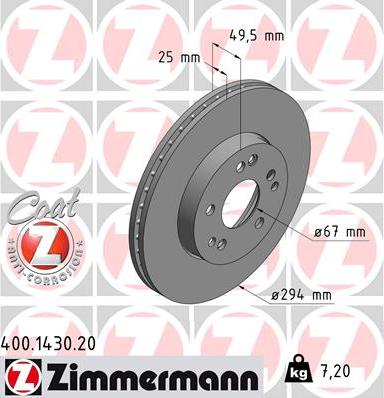 Zimmermann 400.1430.20 - Тормозной диск unicars.by