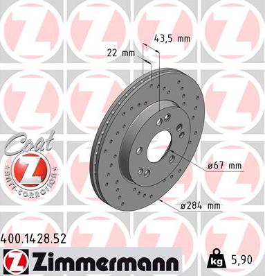 Zimmermann 400.1428.52 - Тормозной диск unicars.by