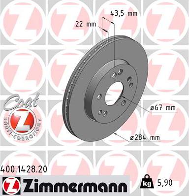 Zimmermann 400.1428.20 - Тормозной диск unicars.by