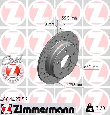 Zimmermann 400.1427.52 - Тормозной диск unicars.by