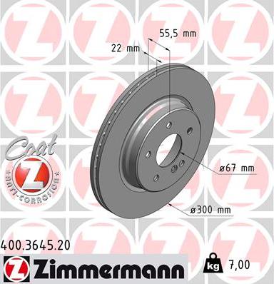 Zimmermann 400.3645.20 - Тормозной диск unicars.by