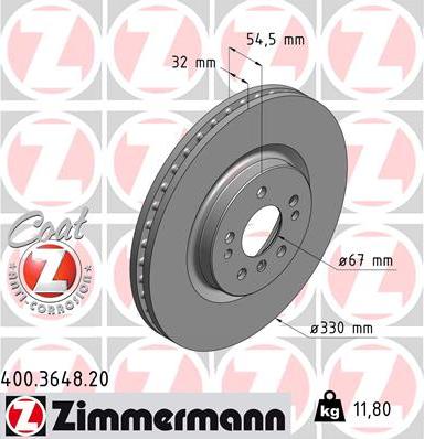 Zimmermann 400.3648.20 - Тормозной диск unicars.by