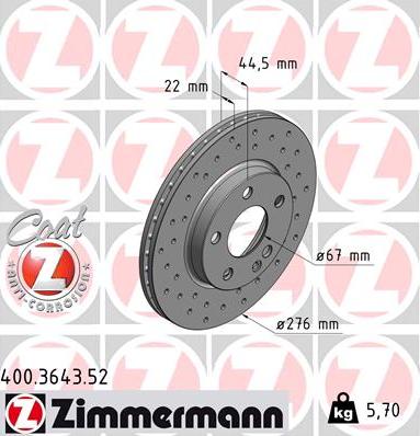 Zimmermann 400.3643.52 - Тормозной диск unicars.by