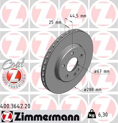 Zimmermann 400.3642.20 - Тормозной диск unicars.by