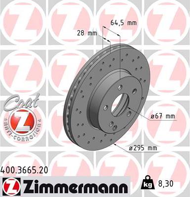 Zimmermann 400.3665.20 - Тормозной диск unicars.by