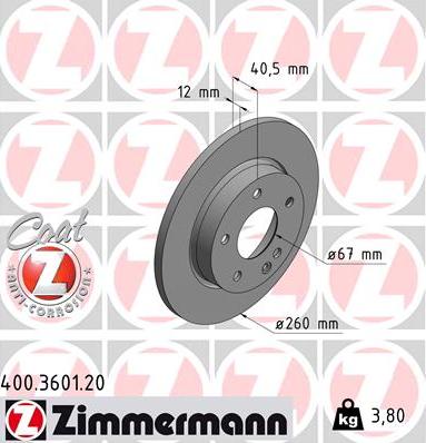 Zimmermann 400.3601.20 - Тормозной диск unicars.by