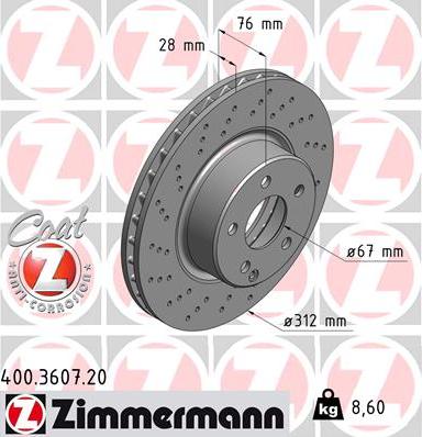 Zimmermann 400.3607.20 - Тормозной диск unicars.by