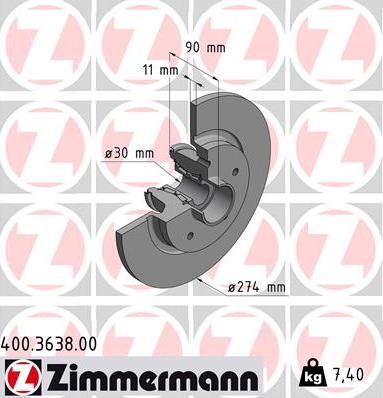 Zimmermann 400.3638.00 - Тормозной диск unicars.by