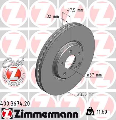 Zimmermann 400.3674.20 - Тормозной диск unicars.by