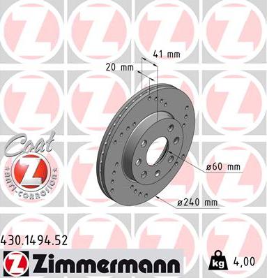 Zimmermann 430.1494.52 - Тормозной диск unicars.by