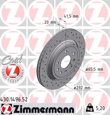 Zimmermann 430.1496.52 - Тормозной диск unicars.by