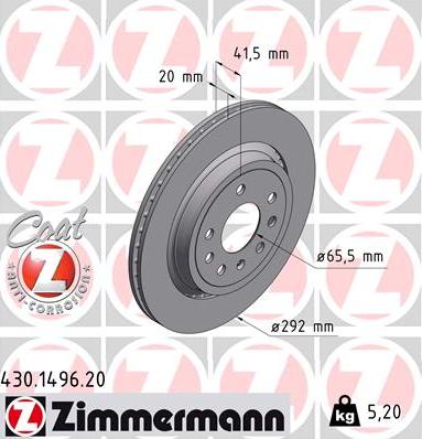 Zimmermann 430.1496.20 - Тормозной диск unicars.by