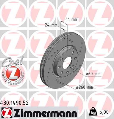 Zimmermann 430.1490.52 - Тормозной диск unicars.by