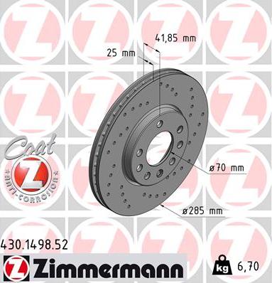 Zimmermann 430.1498.52 - Тормозной диск unicars.by