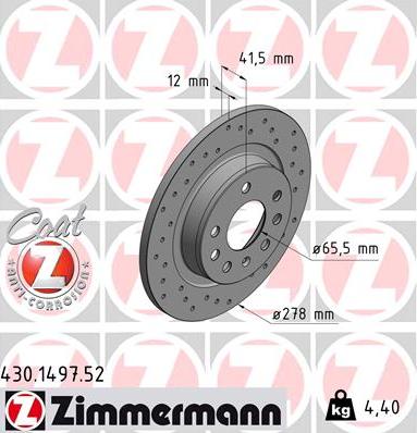 Zimmermann 430.1497.52 - Тормозной диск unicars.by