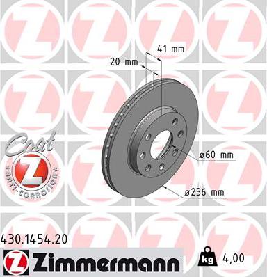 Zimmermann 430.1454.20 - Тормозной диск unicars.by