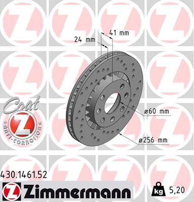 Zimmermann 430.1461.52 - Тормозной диск unicars.by