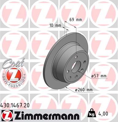 Zimmermann 430.1467.20 - Тормозной диск unicars.by