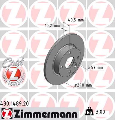 Zimmermann 430.1489.20 - Тормозной диск unicars.by