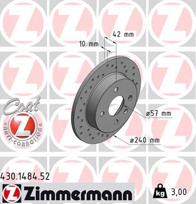 Zimmermann 430.1484.52 - Тормозной диск unicars.by