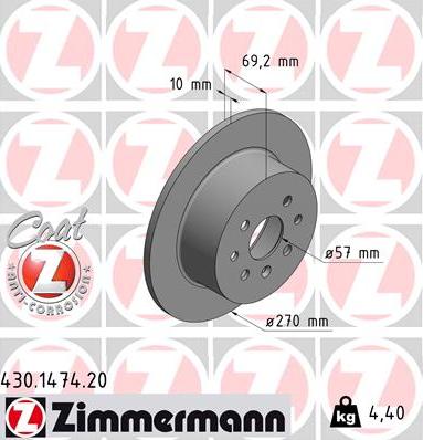 Zimmermann 430.1474.20 - Тормозной диск unicars.by