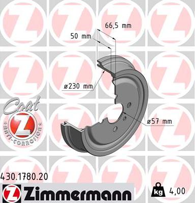 Zimmermann 430.1780.20 - Тормозной барабан unicars.by