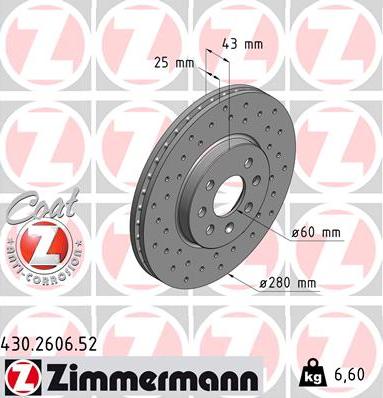 Zimmermann 430.2606.52 - Тормозной диск unicars.by