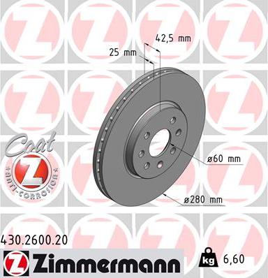 Zimmermann 430.2600.20 - Тормозной диск unicars.by