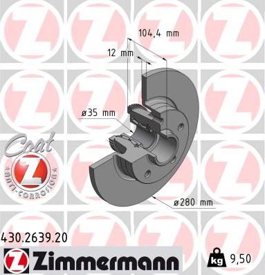 Zimmermann 430.2639.20 - Тормозной диск unicars.by