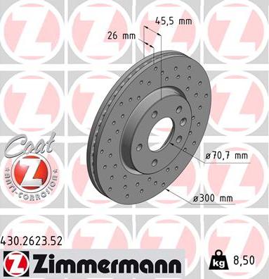 Zimmermann 430.2623.52 - Тормозной диск unicars.by