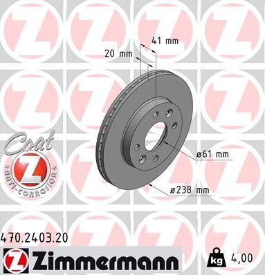 Zimmermann 470.2403.20 - Тормозной диск unicars.by