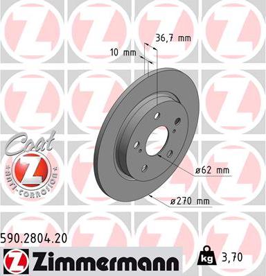 Zimmermann 590.2804.20 - Тормозной диск unicars.by