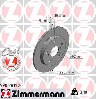 Zimmermann 590.2811.20 - Тормозной диск unicars.by