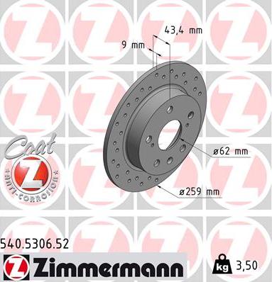 Zimmermann 540.5306.52 - Тормозной диск unicars.by