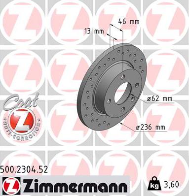 Zimmermann 500.2304.52 - Тормозной диск unicars.by