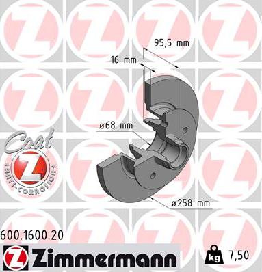 Zimmermann 600.1600.20 - Тормозной диск unicars.by