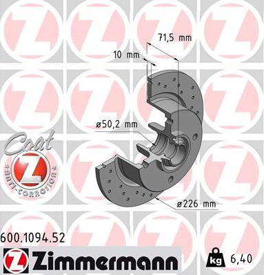 Zimmermann 600.1094.52 - Тормозной диск unicars.by