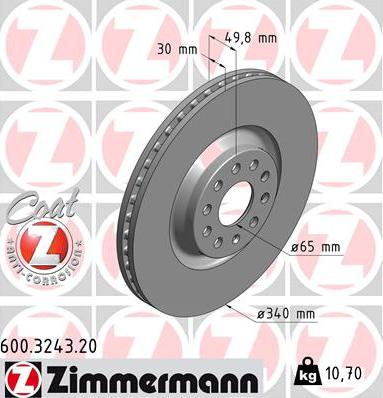 Zimmermann 600.3243.20 - Тормозной диск unicars.by