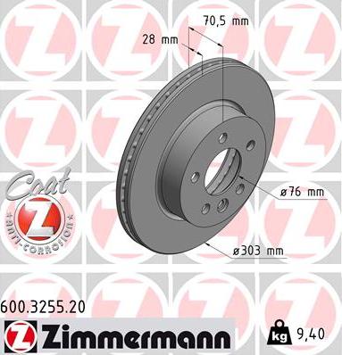 Zimmermann 600.3255.20 - Тормозной диск unicars.by