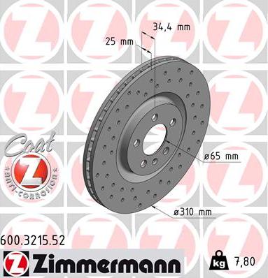 Zimmermann 600.3215.52 - Тормозной диск unicars.by