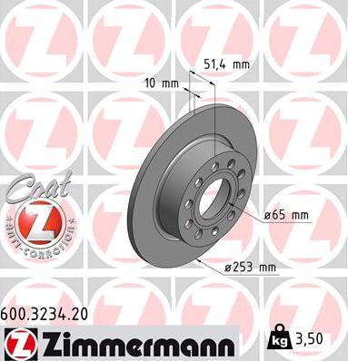 Zimmermann 600.3234.20 - Тормозной диск unicars.by