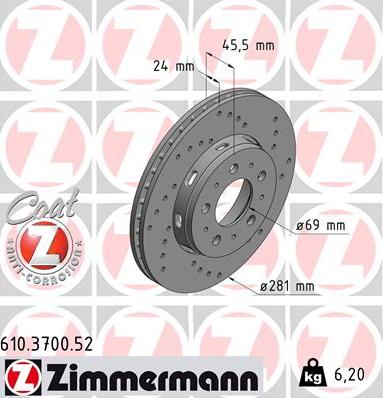 Zimmermann 610.3700.52 - Тормозной диск unicars.by