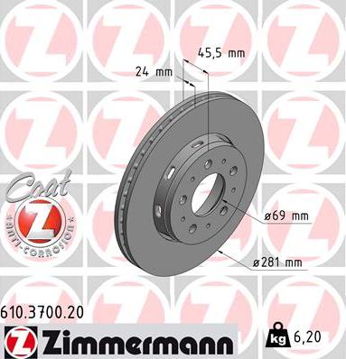 Zimmermann 610.3700.20 - Тормозной диск unicars.by