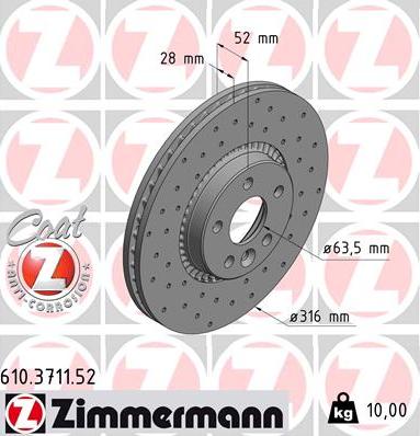 Zimmermann 610.3711.52 - Тормозной диск unicars.by