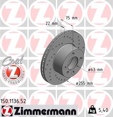 Zimmermann 150.1136.52 - Тормозной диск unicars.by