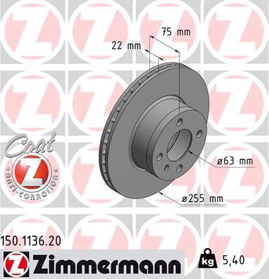 Zimmermann 150.1136.20 - Тормозной диск unicars.by