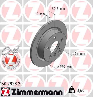 Zimmermann 150.2928.20 - Тормозной диск unicars.by