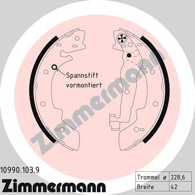 Zimmermann 10990.103.9 - Комплект тормозных колодок, барабанные unicars.by