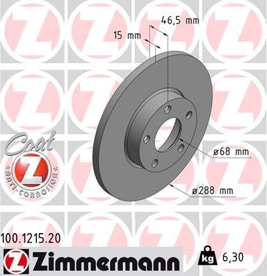 Zimmermann 100.1215.20 - Тормозной диск unicars.by