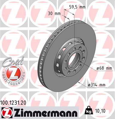 Zimmermann 100.1231.20 - Тормозной диск unicars.by